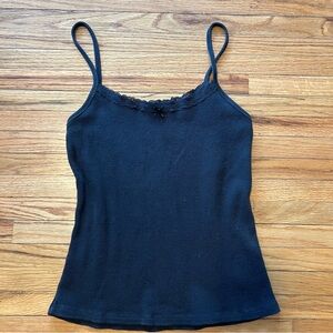 Brandy Melville Black Ribbed Lace-Trim Cami Tank